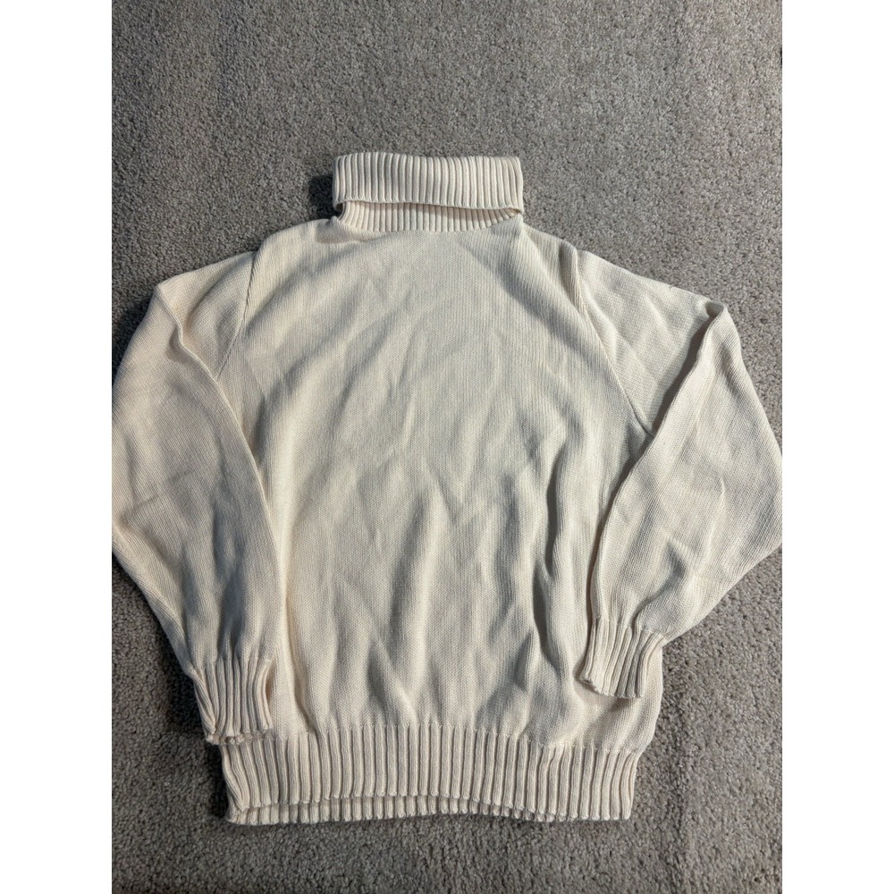 VTG Lands End Turtleneck Sweater XL Cream Cotton Ribbed Knit Pullover USA